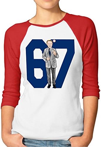 Vin Scully Microphone 67 Seasons Dodgers Womens Red 3/4 Sleeve Round Neck Fitted Raglan T-shirts