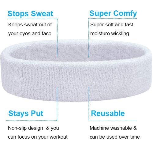 Favofit Headband/Wristbands for Women Men Girls Boys for Gym Workout & Yoga, 3 Piece Set, Super Comfy Sports Sweatbands for Football Baseball Basketball Soccer Tennis, Sweat Out of Your Eyes & Wrists - Thumbnail 2