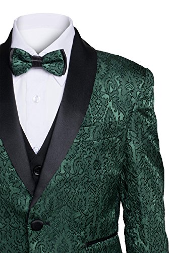 Boys Premium Paisley Patterned Shawl Lapel Tuxedos - Many Colors (2, Hunter Green with Black)