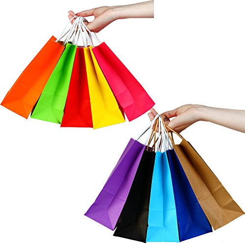 Coobey 20 Pieces Paper Party Bags Gift Bag Kraft Bag with Handle for Birthday, Tea Party, Wedding and Party Celebrations, Multicolour (Set D)