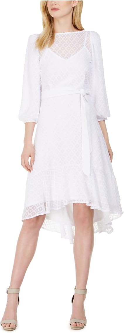 Low Midi Dress with Puff Sleeves 