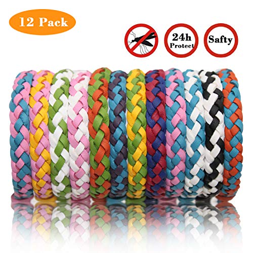 SAWMLIA Mosquito Repellent Bracelet Band, 12 PCS Adjustable Natural Wristband for Men, Women, Children and Kids Indoor Outdoor Travel Pest Control, Camping Hiking Fishing Accessories, Multi-Color