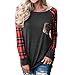 GONKOMA Women Plaid Blouse Long Sleeve Casual Sweatshirt Pullover Patchwork Tops Blouse Shirt