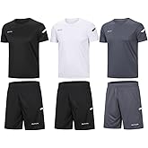 BUYJYA Men's Workout Clothes Athletic Shorts Shirt Set 3 Pack Basketball Football Training Running Gym Christmas gifts