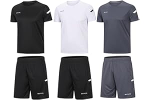 BUYJYA Men's Workout Clothes Athletic Shorts Shirt Set 3 Pack for Basketball Football Exercise Training Running Gym