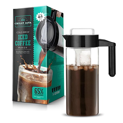 Chilly Java Cold Brew Glass Coffee Maker Pitcher, Over 1 Quart Capacity (5+ Servings)