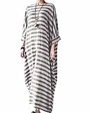 Bohistyle Women Summer Plus Size Striped Batwing Linen Cotton Loose Kaftan Casual Dress