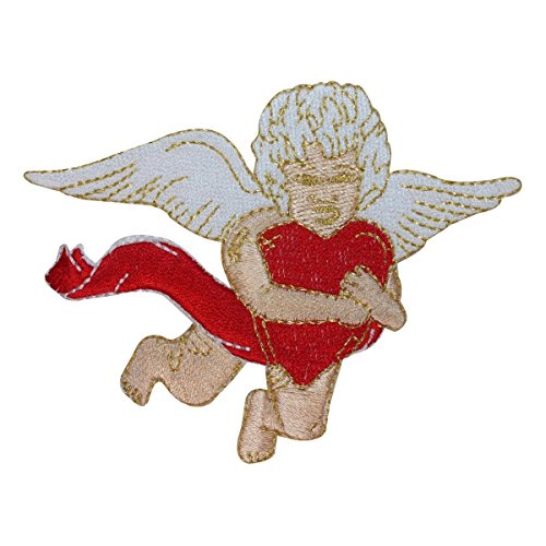 ID 1814 Angel Holding Heart Patch Flying Valentine Embroidered Iron On Applique