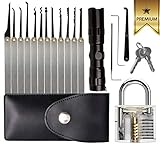 Lock Set Training Kit with Flashlight & Padlock - 15Pcs Stainless Steel Practice Multi-Tools for Beginners and Professional Locksmith