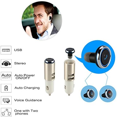 2 in 1 Mini Wireless Bluetooth Earbud Dual USB Port Headphone Car Charger Car Adapter Headset Hands-Free Bluetooth Earphones White