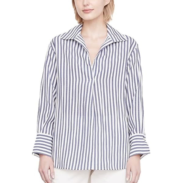 Amazon.com: Vince Women's Ticking Stripe Cap Sleeve Blouse, Iris