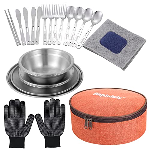 Mess Kit 28-Piece Stainless Steel Camping Complete Dinnerware