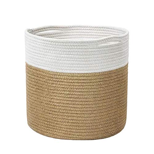 Cotton Rope Baskets, Woven Storage Basket, Blanket Basket, Cotton Rope Plant Basket, Laundry Basket, 30 x 30cm Natural Cotton Rope Basket for Toy, Art, Craft Supplies, Clothes Storage (Style B)