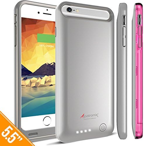 iPhone 6S Plus / iPhone 6 Plus Battery Case, Alpatronix BX140plus (5.5-inch) 4000mAh Rechargeable Protective Portable Charging Case for iPhone 6S+ 6+ [MFi Certified, iOS 10+ Support] - Silver / Pink