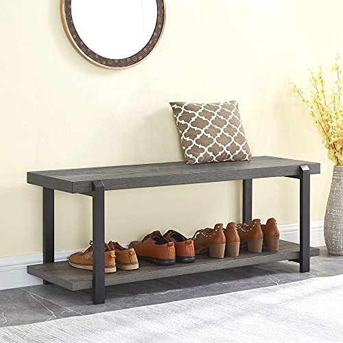 EXCEFUR Shoe Bench, Industrial Entryway Bench with Storage, Rustic Wood