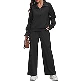 BLEVONH Fleece Sweatsuits Women 2 Piece Outfit Half Zip Sweatshirt Lounge Sets Wide Leg Sweatpants 2025 Tracksuit