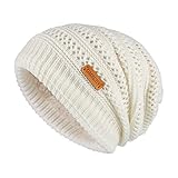 OMECHY Slouchy Beanie Hats Unisex Daily Knit Skull Cap Winter Warm Fleece Soft Baggy Hat Ski Cap, White