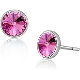 Round Austrian Crystal Stud Earrings for Women Fashion 925 Sterling Silver Hypoallergenic Jewelry