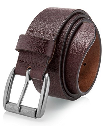 Men's Casual Jean Belt Soft Top Full Grain Leather Roller Buckle 38MM Brown 36