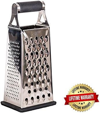 Best Cheese Grater, 4 Sided Stainless Steel Hand Held Box, Pro Quality, Microplane, Lemon Zester, Vegetable, Ginger, Parmesan, Chocolate, Nutmeg, Removable Base, Easy To Clean