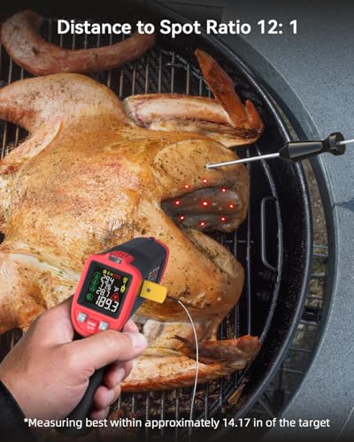 Infrared Thermometer Temperature Gun with Probe -58℉ to 1202℉, Digital Heat Surface Temp Humidity Gun, Non-Contact Laser Thermal Gun for Cooking Food, Barbecue Meat, Pizza Oven, Griddle (CM650)