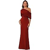 BITALY One Shoulder Satin Mother of The Bride Dress for Wedding with Sleeves Formal Dress for Women BIN005