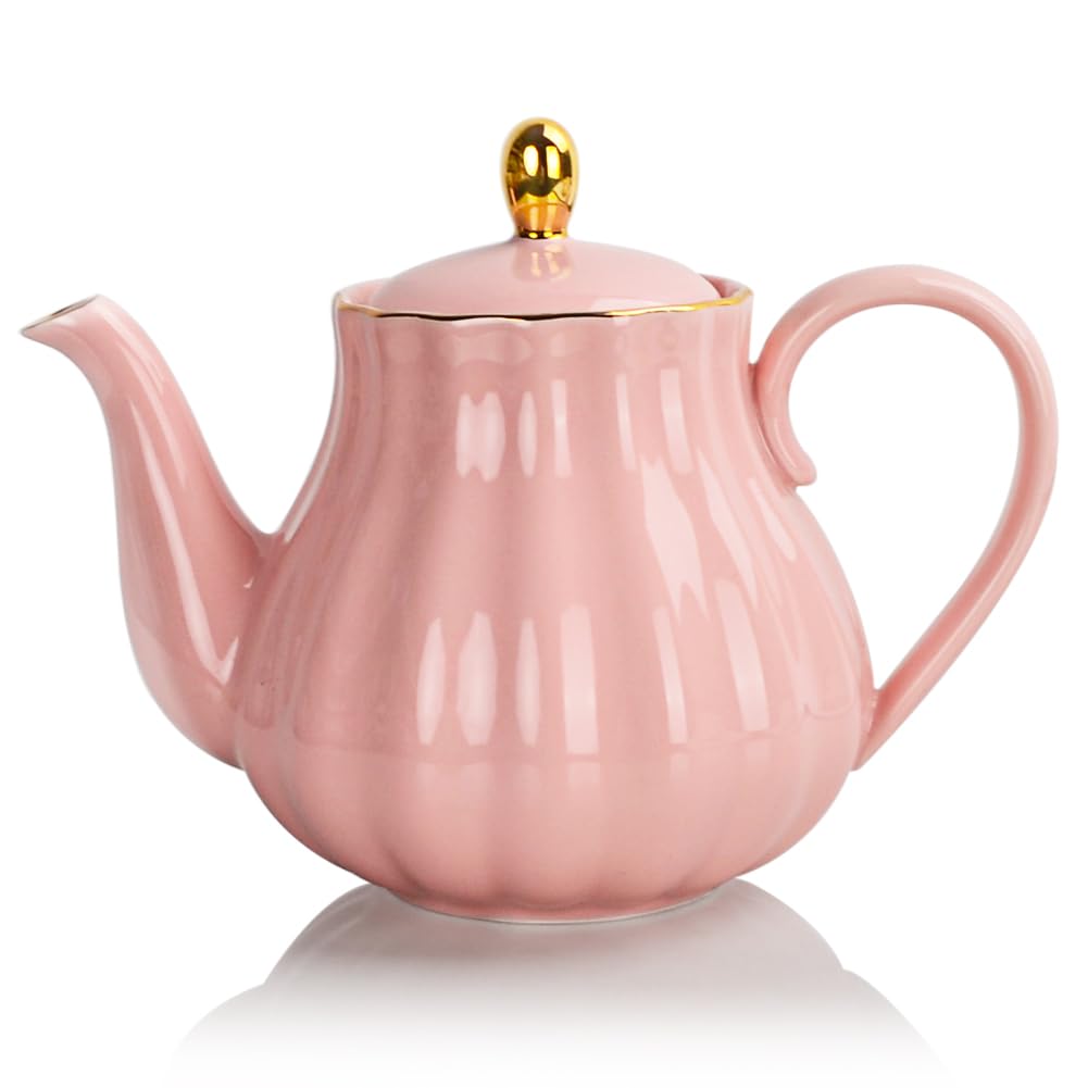 Sweejar Home Porcelain Tea Pot with Infuser and Lid,Teaware with Filter 890 ml for Tea/Coffee/Milk/Women/Office/Home/Gift (Pumpkin Shape, Pink1) — image 1