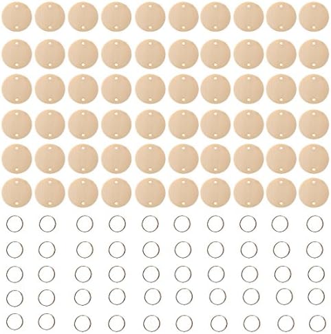 60PCS Round 3.7cm/1.45inch Solid Wood Unfinished DIY Wood Family Friends Birthday Board Tags(With Iron Ring)