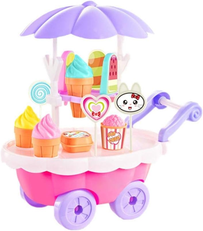 Groust Ice Cream Cart Toy Kitchen DIY Ice Cream Cart Children Educational Toy Set Gift For Kids On Birthday, Christmas And Halloween