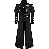 Wolancy Men's Steampunk Trench Coat Victorian Slim Suit Collar Solid Double Breasted Zipper Coat