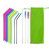Reusable Silicone Straws Set , Bestwin Rubber Straws and Stainlesss Steel Straws with Cleaning Brushes for 30 oz Tumbler Yeti / Rtic(11pcs)