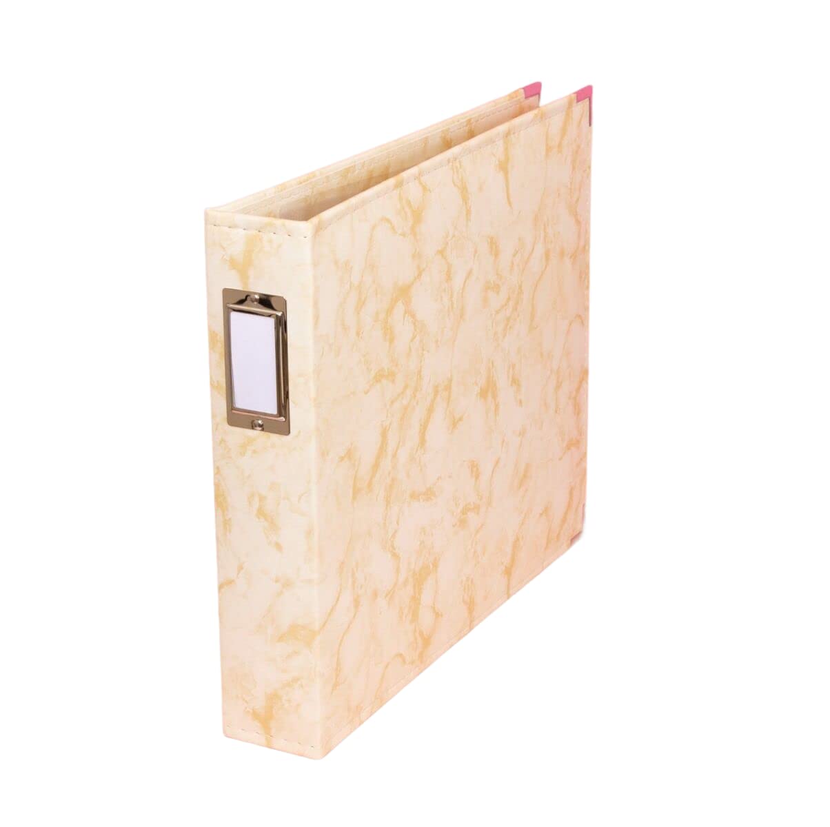 Craftelier - Eco-Leather Album with Marble Print and 5 Pockets 30.5 x 30.5 cm (12" x 12") | System 3 Silver Metal D-Rings | Size 33 x 38 x 7.5 cm - Yellow