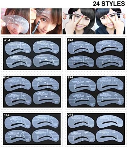Eyebrow Stencil Eyeliner Stencil, Eyebrow Grooming Shaping Template Tool Reusable Easy Styling Tools 24PCS