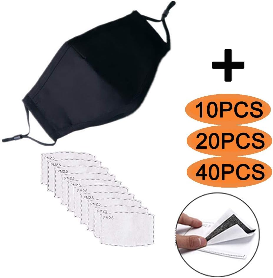 Washable and Reusable PM2.5 Cotton Face Mouth Mask Anti Pollution Dust Mask Protection from Germ Pollen Allergy Respirator Mask (Random Color, 40PCS Replacement Filter)