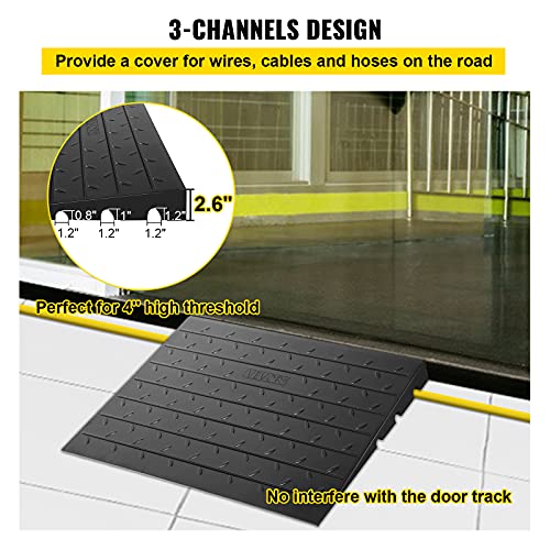 VEVOR Rubber Threshold Ramp, 4" Rise Threshold Ramp Doorway, 3 Channels