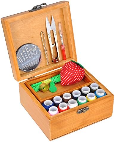 Ylovein Professional Sewing Kit Set With Wooden Box for Home Travel Vintage Type Sewing Accessories Holder
