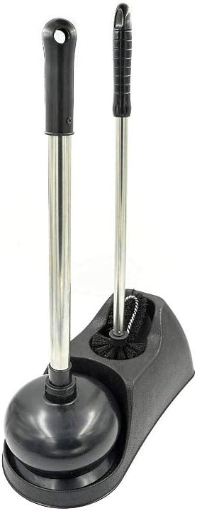 Top Mark Products Heavy Duty Plunger and Toilet Brush with Rim Scrubber Set for Bathrooms and Restrooms Home and Office (Heavy Duty, Black)