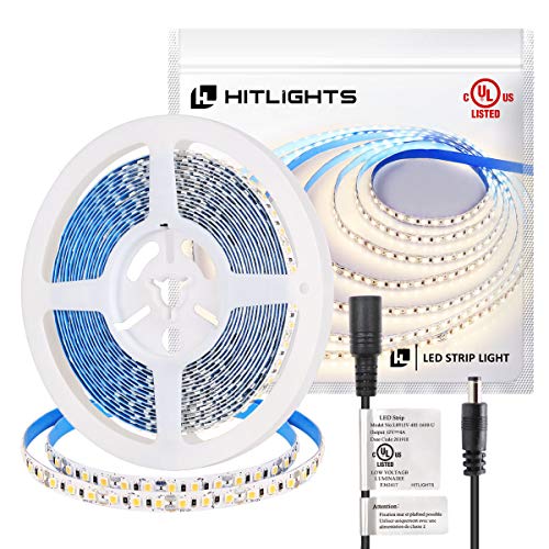 HitLights Neutral White LED Strip Lights, UL-Listed Premium High Density 2835-16.4 Feet, 600 LEDs, 4000K, 44W, CRI 90+, 900Lumen/m 12V DC LED Tape Lights for Under Cabinet, Kitchen, Lighting Project