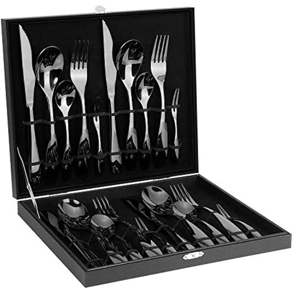 Black Flatware Silverware Set, 20 Piece Stainless Steel Cutlery Service