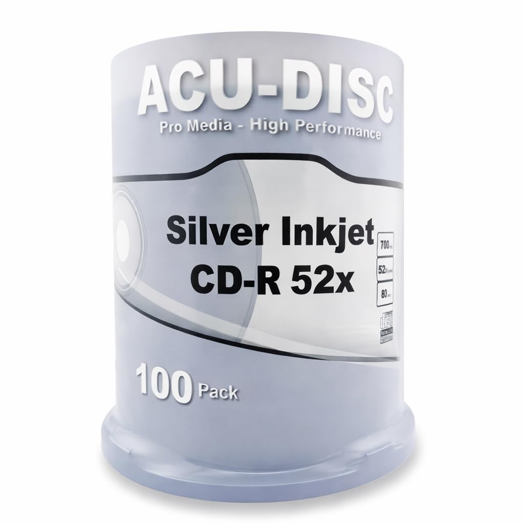 100 Blank ACU-DISC Silver Inkjet Printable CD-R80 Full Face (52x) 700MB
