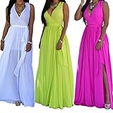 shekiss Sexy Women Chiffon V Neck Long Cocktail Crystal Maxi Evening Dress