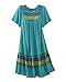 National Santa Fe Border Print Dress - Women's Short Sleeve, Crinkle Cotton, Side Pockets, Southwestern Style, Light Teal, Large