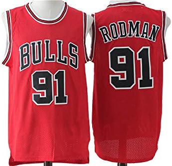 Mens Chicago Bulls Dennis Rodman #91 Red Retro Basketball Jersey L