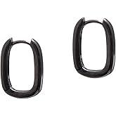 925 Sterling Silver Tiny Huggie Hoop Earrings Rounded Rectangle, Black Rhodium Plated