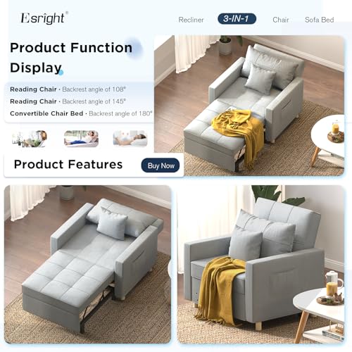 Esright 40 Inch Sleeper Chair Bed 3in1 Convertible Futon Multi