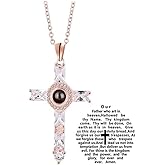 Love Memories Necklace Crystal Cross Projection Necklace Choker Projection Pendant Necklace Lord's Prayer for Friends Father's Gift