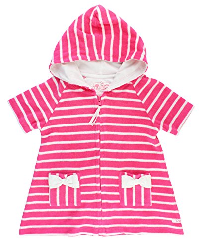 RuffleButts Infant / Toddler Girls Hot Pink Hoodie Stripe Terry Swimsuit Cover Up - Candy - 6-12m