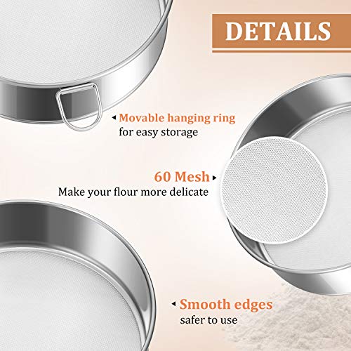 6 Pieces Tamis Flour Sieve Set 6 Inch 8 Inch 10 Inch Flour Sieve 60