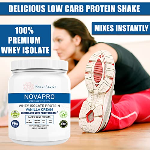 Nova Lucia Vanilla Whey Isolate Protein Powder with Prohydrolase, Keto, Gluten & Lactose Free