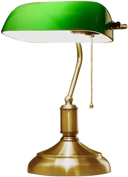 Lampe De Banquier Traditionnel Style Antique Verre Vert Emeraude Bureau Luminaire Finition En Laiton Satine Metal Perle Tirer Cordon Interrupteur Attache Amazon Fr Luminaires Et Eclairage